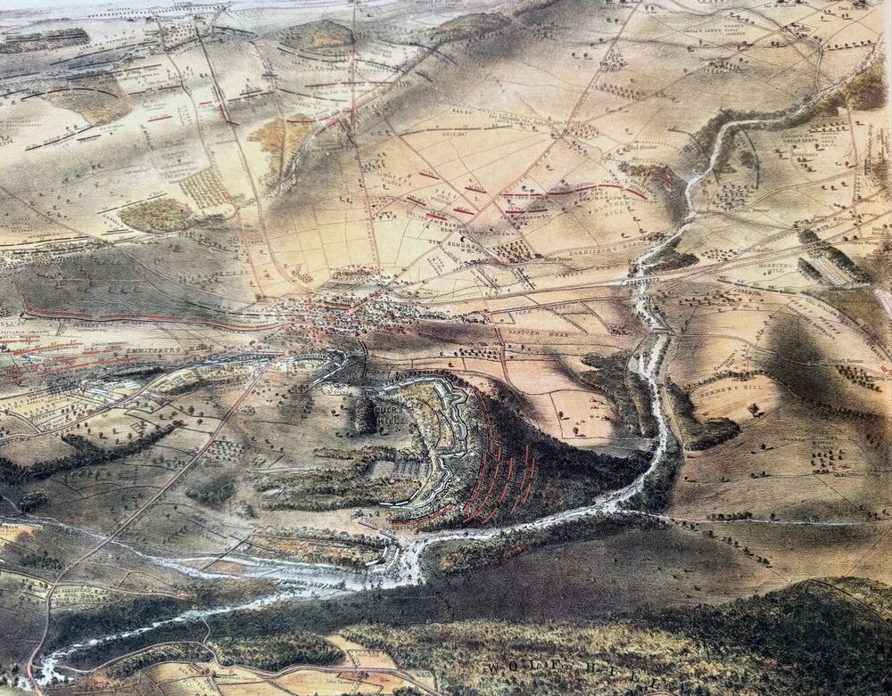 Gettysburg Map of Battlefield Panoramic 1986 American Print Gallery Reprint EUC